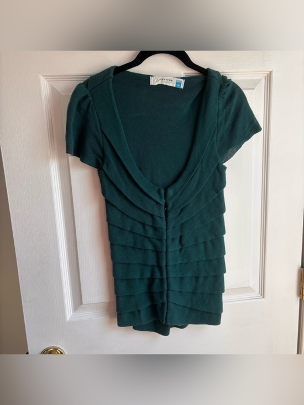 Sparrow Teal Tiered Ruffle Knit Cardigan Top Size Medium Boho Cottagecore